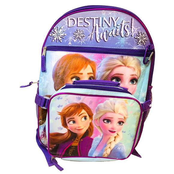 Frozen Backpack Fast Forward Large Blue Purple Glitter Lunch Bag Disney Elsa - Picture 1 of 12